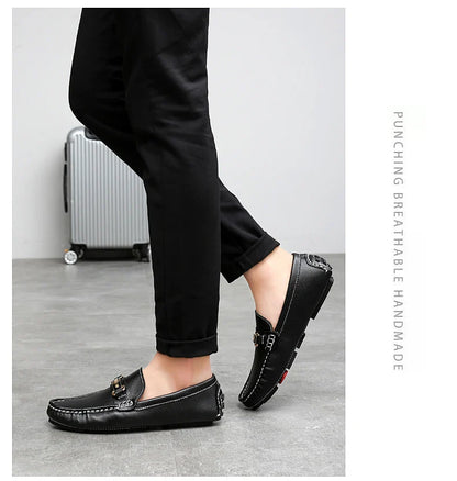2025 New Handmade Soft Soled Beanie Shoes Men's Korean Style Casual Leather Shoes Social Spirit Boy Brand Lazy Shoes Loafers