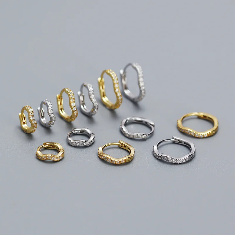925 Sterling Silver Fashion Statement Gold Wavy Geometry Huggies Hoop Earrings for Women Bohemian Jewelry Ear Buckle Gift
