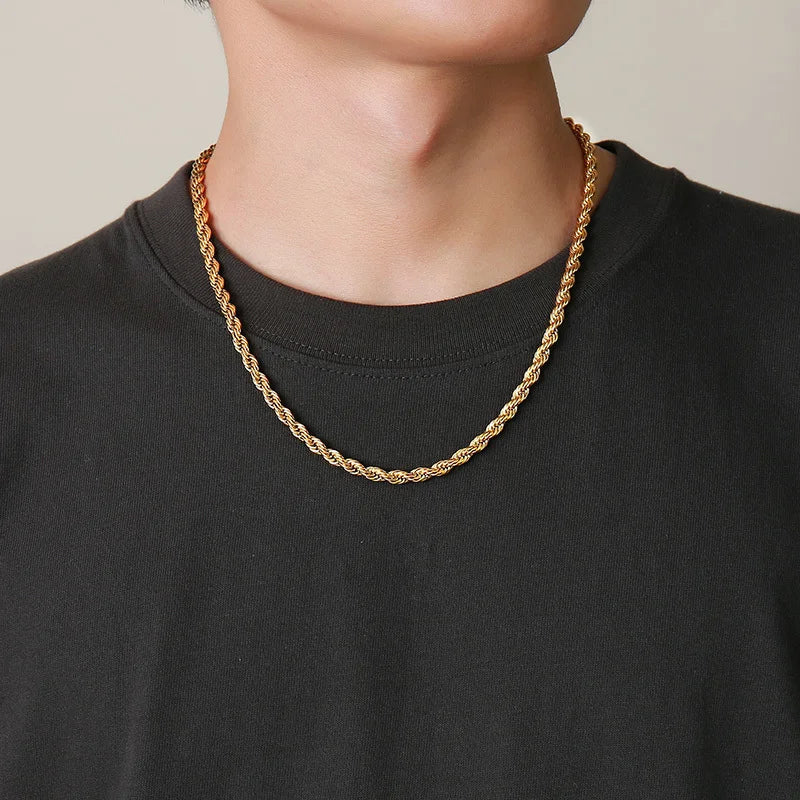 Dainty Gold Color Rope Chain Necklaces for Women Men,Chic Twisted Collar, Waterproof Stainless Steel Link 2/3/4/5mm Width
