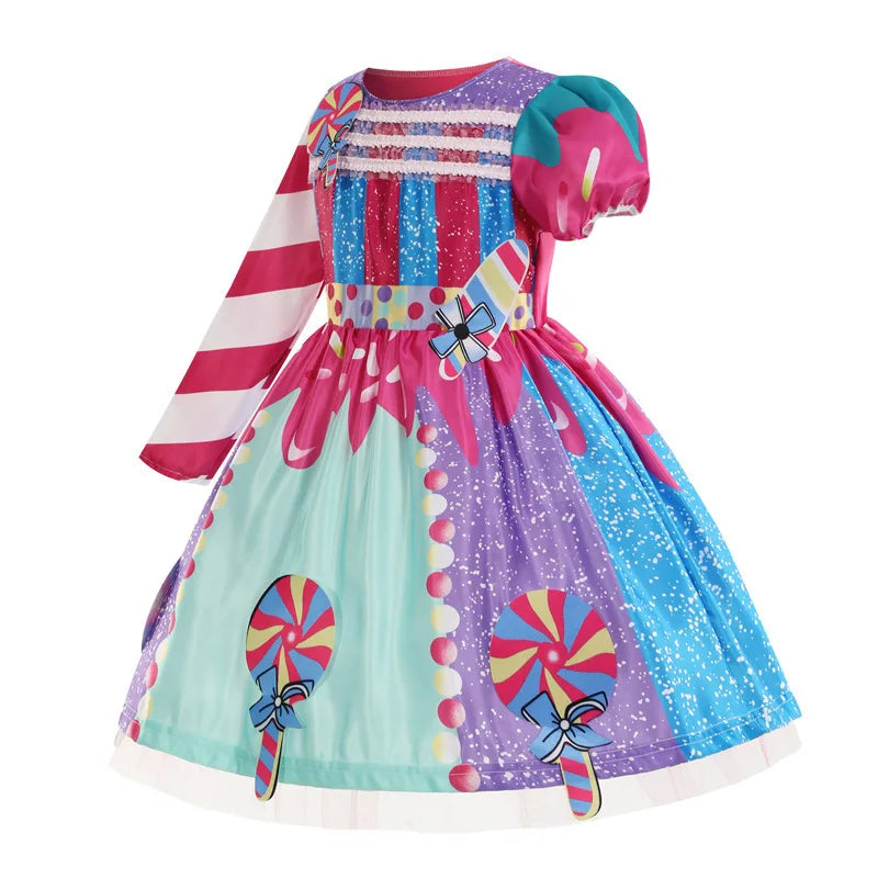 2026 New Candy Dress For Baby Girl Purim Carnival Birthday Costume Fancy Rainbow Short Sleeve Cute Dress + Accessories Set