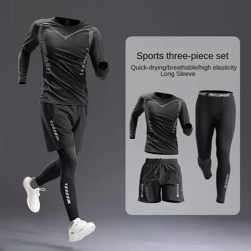 New Men's Sportswear 1-5Pcs Suit  All-Season Running Cycling Fitness Quick Drying Clothing Jogging Training Men's Track Suit Set