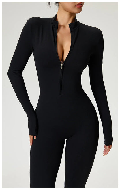 Zipper Jumpsuit Flared Pants Women Clothing Sportswear Gym Yoga Sport Sets Spandex Nylon Workout Sets Women Tracksuit