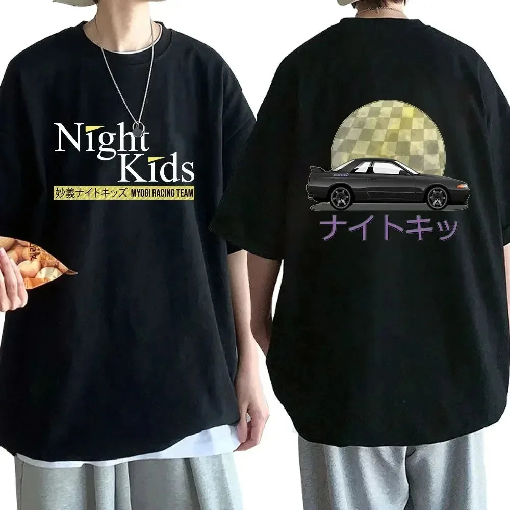 Anime Drift AE86 Initial D Double Sided T Shirt O-Neck Short Sleeves Summer Casual Unisex R34 Skyline GTR JDM Manga T-Shirts