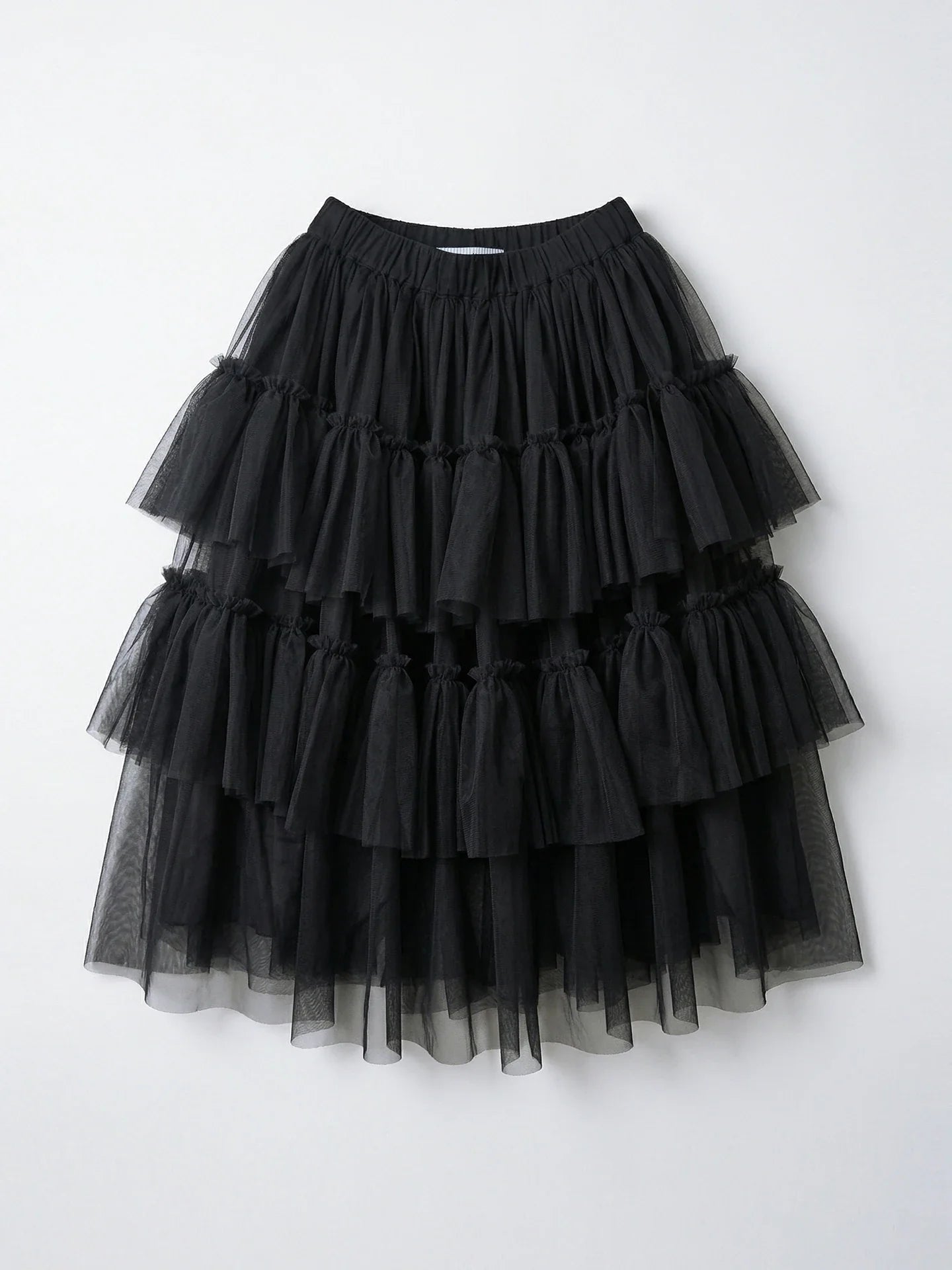 Forest style black cake skirt imakokoni spring Japanese mesh high waist mid length A-line skirt for women 265434