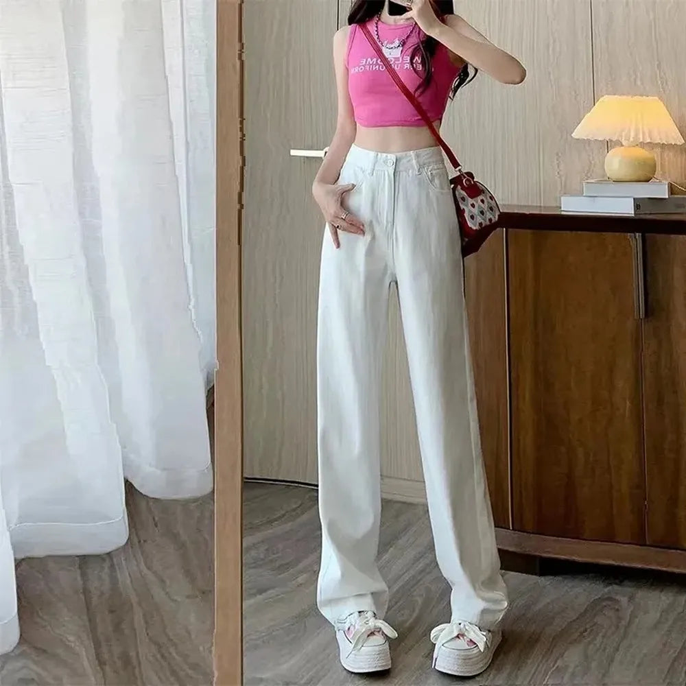 Wide-legged Pants Simple Style Solid High-Waist Design
