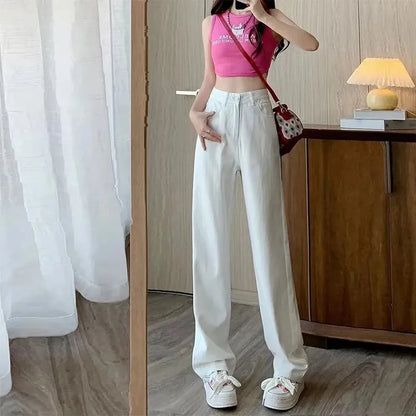 Wide-legged Pants Simple Style Solid High-Waist Design