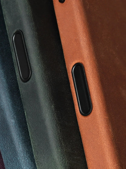 Genuine Leather Case for iPhone 17 16 15 Pro Max Magnetic PULL-UP Cowhide Phone Cover