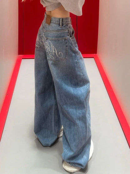 Gradient Spring 2025 Blue Jeans for Women's Y2K Retro Jeans, niche, high-end, classic letter hot stamping