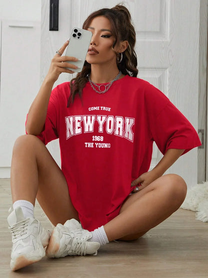 Quando 1968 A Nova Iorque É Jovem Camisetas Femininas De Algodão Oversize Camisetas Diárias Criatividade Roupa Casual Individual De Rua