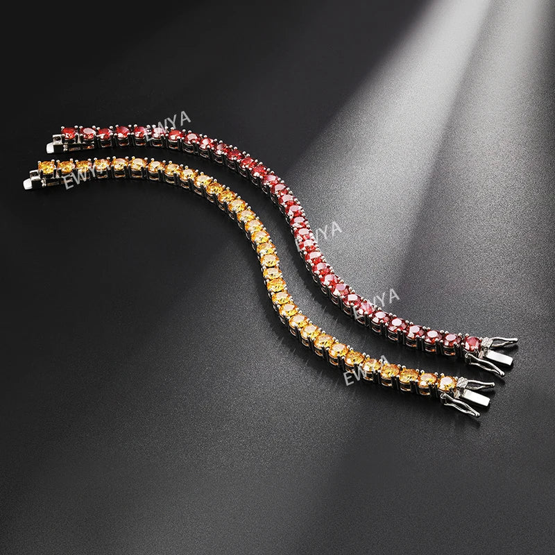 GRA Certified Tangerine Blue Full 3/4/5/6.5MM Moissanite Tennis Bracelet for Women Men S925 Silver 23cm Link Bracelets Gift
