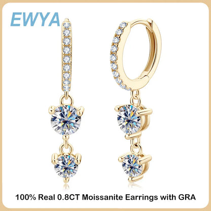 New In 100% Real 0.8 Carat Moissanite Diamond Drop Earrings Women’s S925 Silver Tassel Earring Plated PT950 Fine Jewelry
