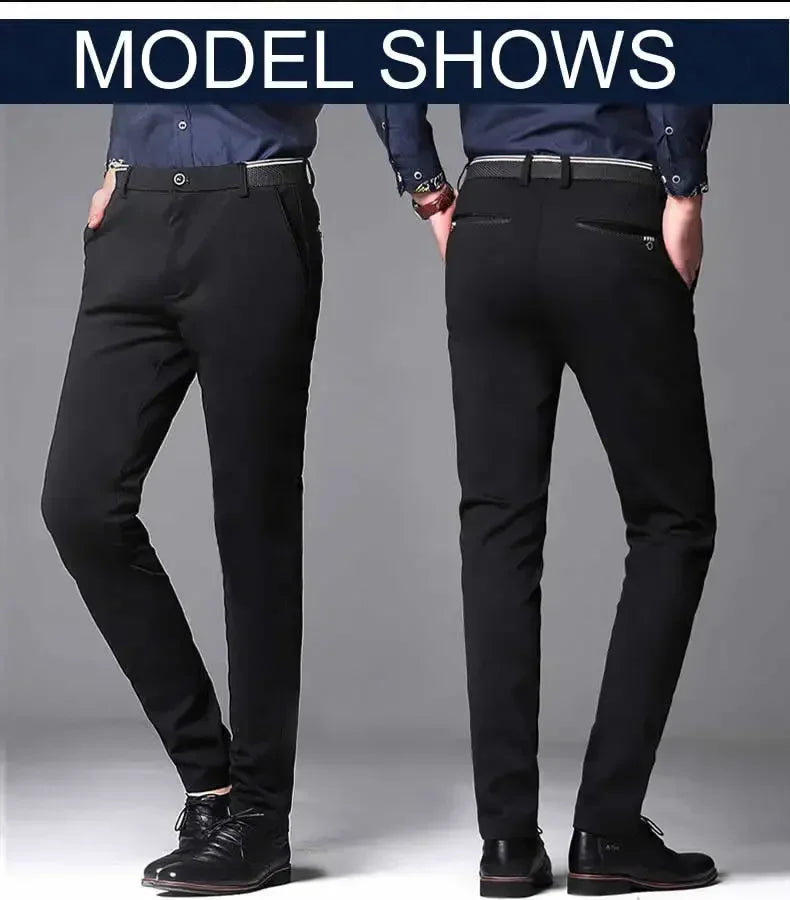 Men‘s Suit Pants Business Office Male Dress Pants Elastic Wrinkle Resistant Big Size Classic Casual Trousers Black Navy Blue