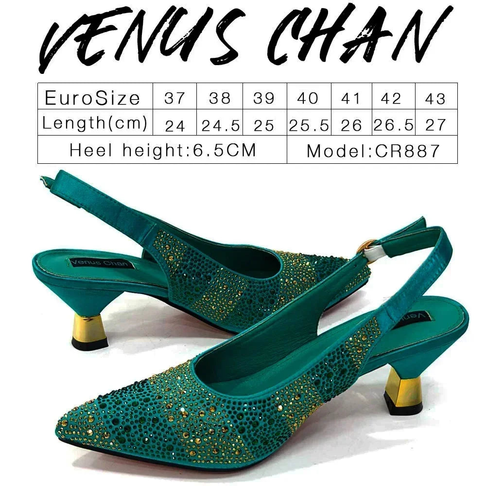 Fashionable Party Shoes and Bags Nigerian Women’s Party Suit Medium Heel Pointed Toe Women’s Shoes and Same Color Bag