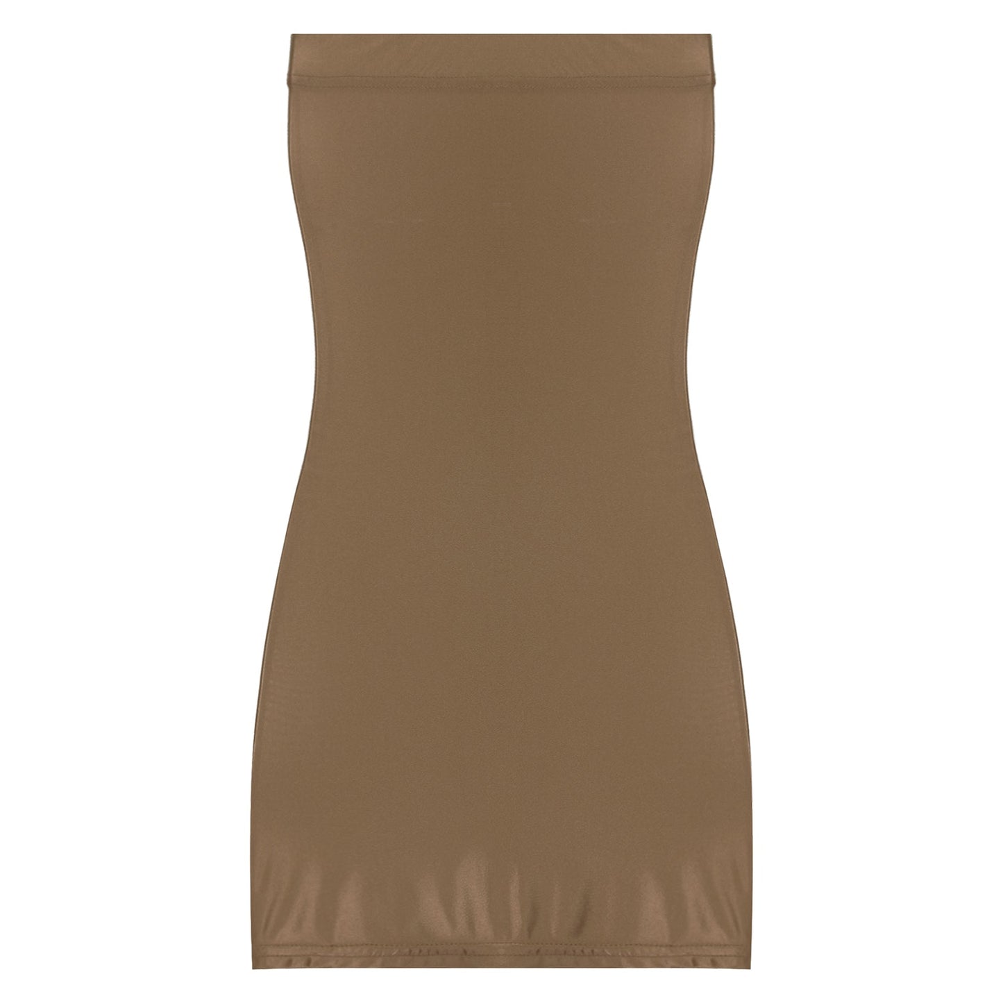 Womens Oil Glossy Strapless Pencil Dress Solid Color Tight Fitting Stretchy Bodycon Mini Dresses Night Club Costume Nightwear
