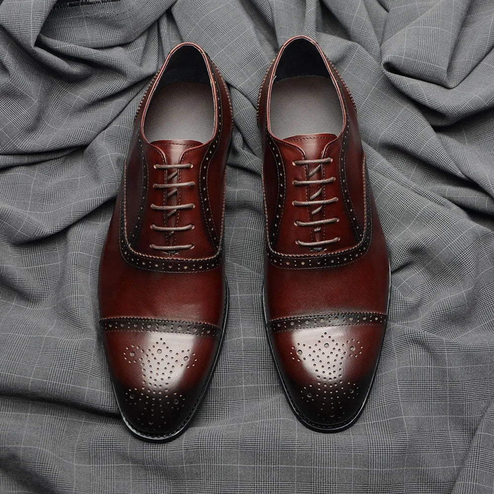 Luxury Italian Men's Wedding Dress Shoes Genuine Leather Cap Toe Lace-up Oxfords Lace-up Brogue Black Business Formal Shoes Man