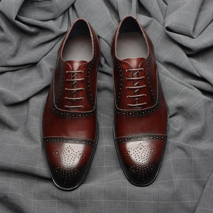 Luxury Italian Men's Wedding Dress Shoes Genuine Leather Cap Toe Lace-up Oxfords Lace-up Brogue Black Business Formal Shoes Man