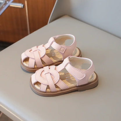 Girls Roman Shoes Children Solid Color Classic Retro Style Student Uniform Shoes Kids Fashion Girl Toes Wrapped Sandals I03284