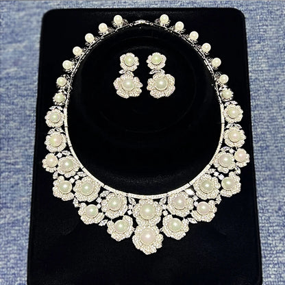 High Quality Zircon Pearls Jewelry sets Luxury Designer Flower Necklace Women Sparkling Dubai Bridal Party Costume Accessories