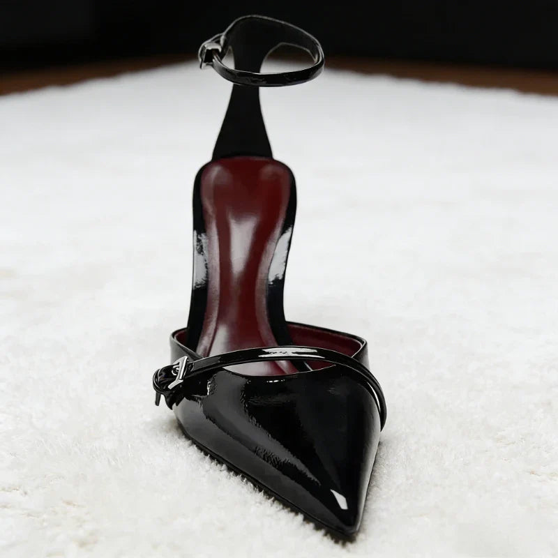 Ankle Strap Thin High Heels Women Summer Patent Leather Luxury Banquet Wedding Shoe Elegant Pointed Toe High Heeled Sandals
