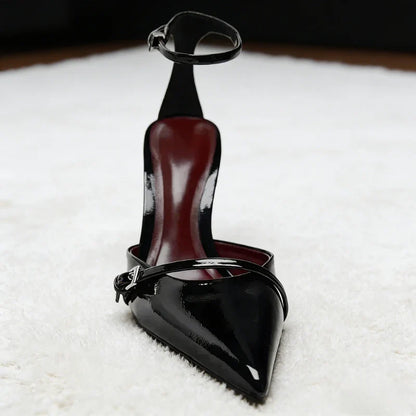 Ankle Strap Thin High Heels Women Summer Patent Leather Luxury Banquet Wedding Shoe Elegant Pointed Toe High Heeled Sandals