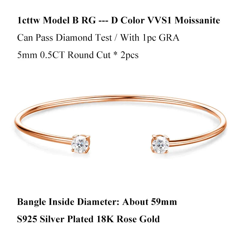 Dainty 0.5CT Round Brilliant Cut Moissanite Cuff Bangle for Women s925 Silver Lab Diamond Open Hand Chain Bracelet Gift