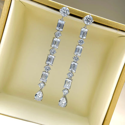 Pear/Emerald/Round Cut Full Moissanite/high Carbon Diamond Drop Earrings 100% 925 Sterling Silver Long Tassel Earrings for Women