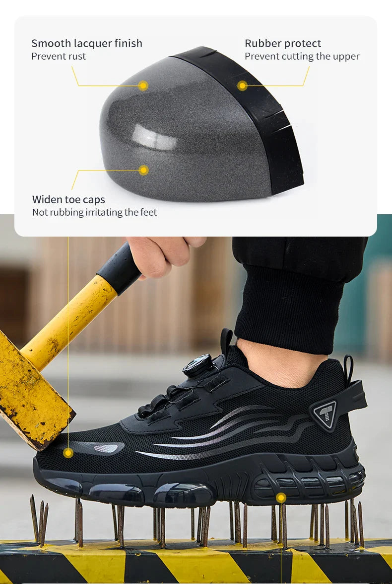 Rotary button new safety shoes for men, anti-impact and anti-piercing work shoes, fashionable men's sports shoes Tactical Boots