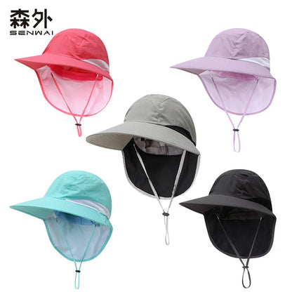 Outdoor Sun Hat for Women Youth Girls 50+ UPF Protection Safari Cap Wide Brim Fishing Hat with Neck Flap BeacH
