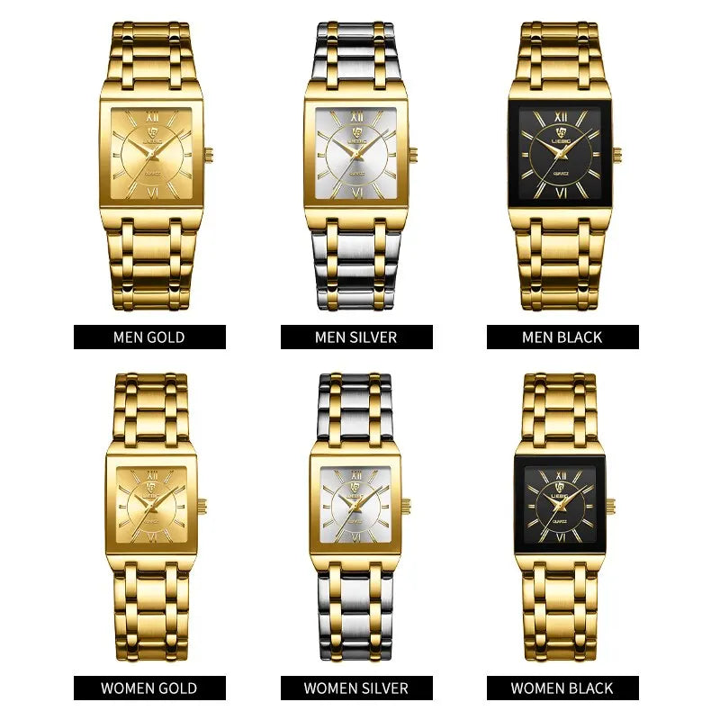 Luxury Quartz Wristwatches For Women Men Business Watch Simple Design Black Gold Stainless Steel Waterproof Quartz Clock