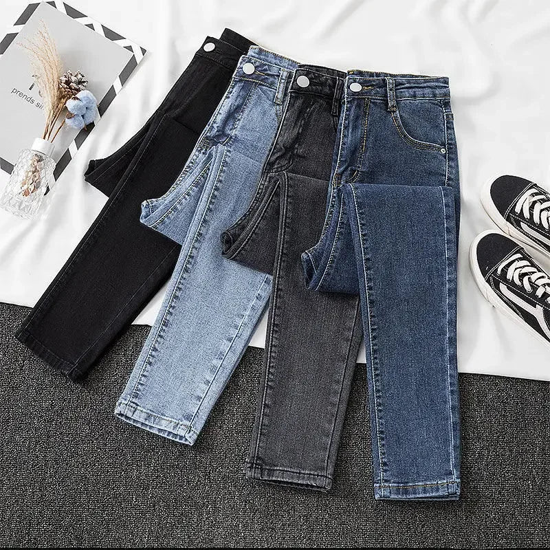 Black Grey Jeans Women's Slimming Cropped Pants