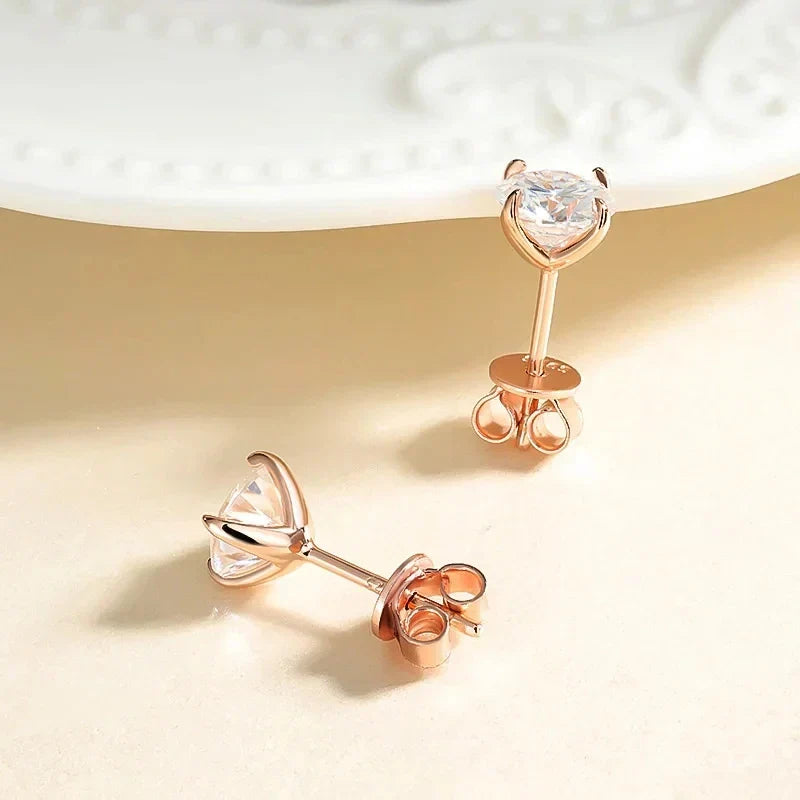 18K Plated 0.1-3CT Moissanite Stud Earrings for Women Men Sparkling Classic Bridal Jewelry 925 Silver Rose Gold Earring