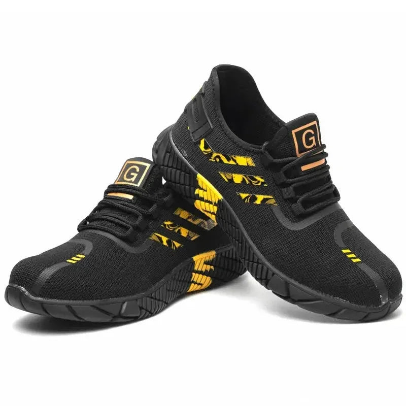 Men's All Seasons Safety Shoes Breathable Flying Woven Steel Toe Cap Impact Resistant Puncture Proof mid Cut Sneakers