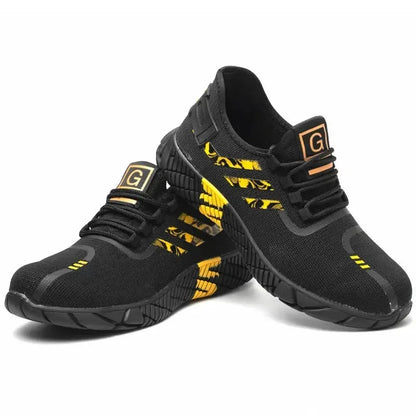 Men's All Seasons Safety Shoes Breathable Flying Woven Steel Toe Cap Impact Resistant Puncture Proof mid Cut Sneakers