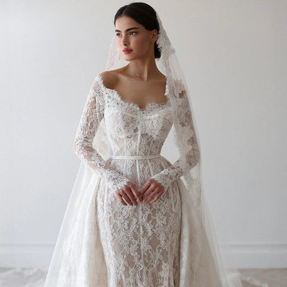 Elegant Mermaid Wedding Dresses Off The Shoulder Long Sleeve Lace Bridal Dress Formal Wedding Ball Prom Gown Customized