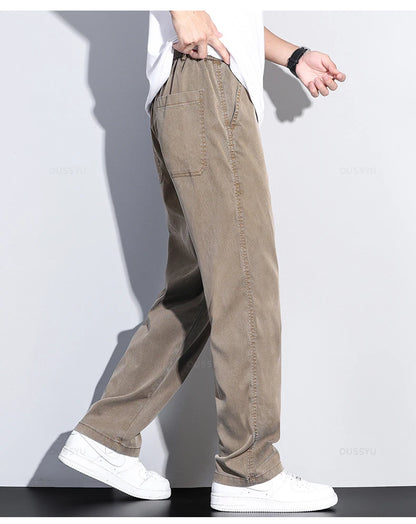 Summer New Upgrade Soft Lyocell Fabric Jeans Men Ultrathin Blue Elastic Waist Loose Straight Denim Trousers Male Plus Size 5XL