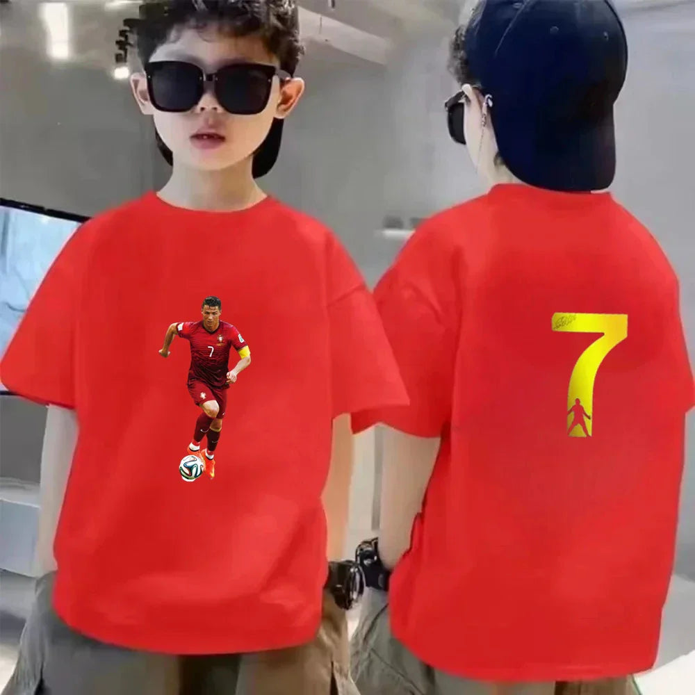 Children Football Player Player No. 7 Print Clothing Short-sleeved T-shirt+Shorts Boys Girls Toddler 3-12Yrs Sports Set Summer