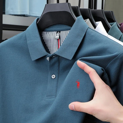 Camiseta polo masculina de algodão 100% puro, respirável, manga curta, marca de luxo, bordada, solta, casual de verão, para negócios