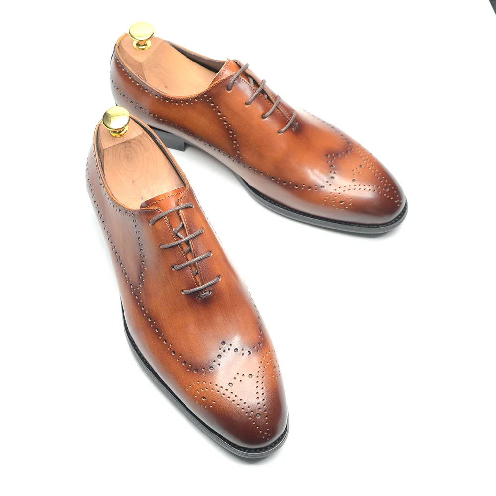 Luxury Italian Mens Wedding Dress Shoes Genuine Leather Handmade Brogue Wingtip Oxford Shoes Black Brown Formal Shoes for Men