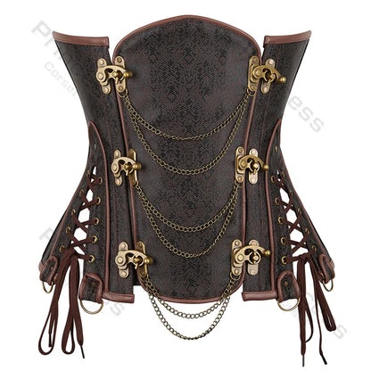 Steampunk Corsets for Women V-neck Gothic Corset Jacquard Corset Vest Cosplay Costume Pirate Corset Brown Black