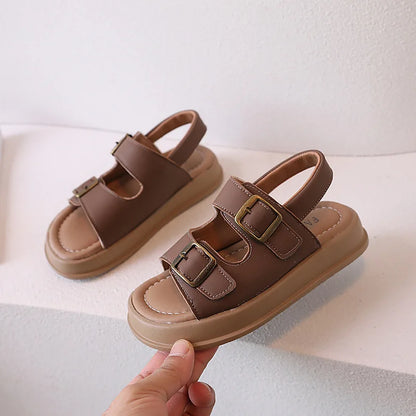 Classic Brown Boys Sandals Summer Sea Holiday Shoes Slides Slingback Soft Bottom Beige Girls Sandal Platform Sandals Kids H03243