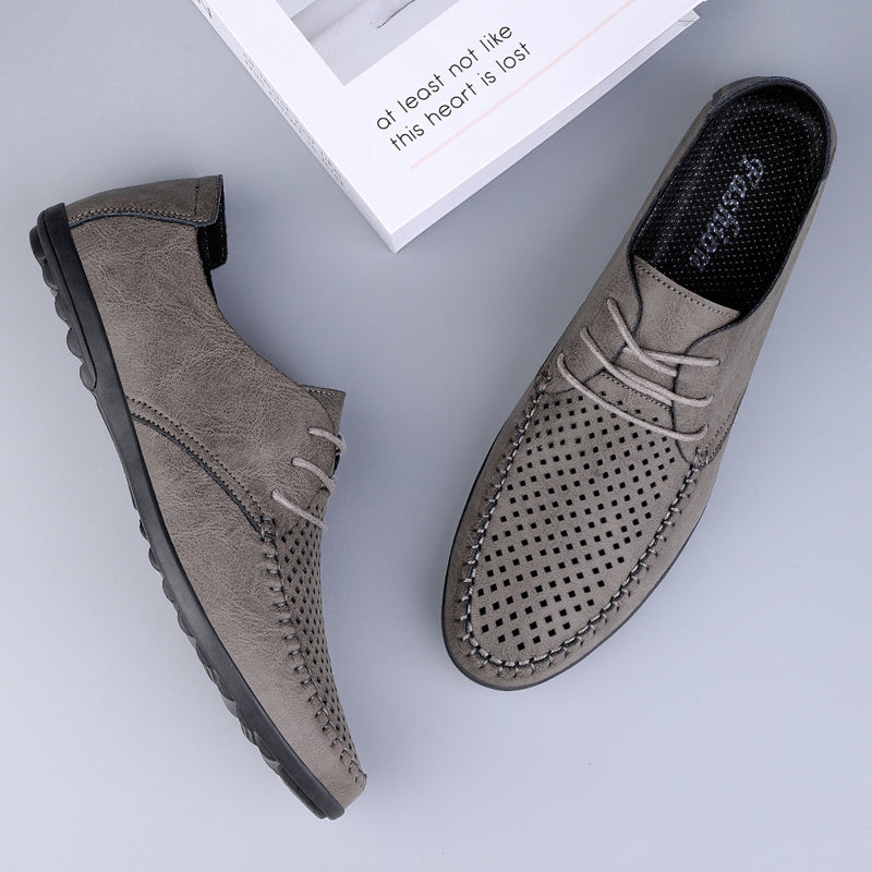 Summer Hollow Out Leather Shoes Men Luxury Italian Men Casual Handmade Moccasins Designer Breathable Boat Shoes