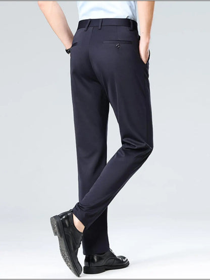 Premium Men's Solid Color Stretch Trousers Loose Straight Formal Business Pants for All-Day Comfort And Professional Style