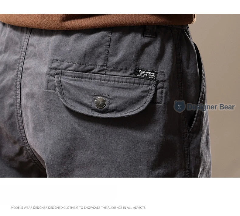 Brand Clothing 2026 Spring Summer Men's Baggy Cargo Pants Multi-Pocket Work Joggers Casual Cotton Tapered Trousers Long Pants
