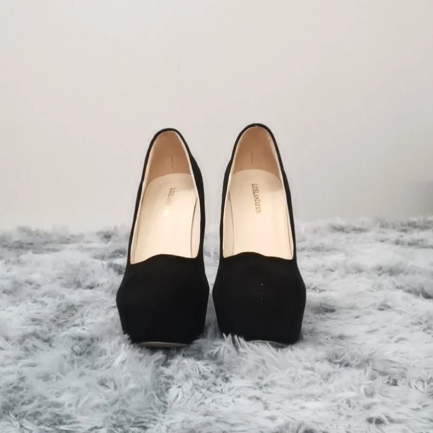 New Cross-dresser Men's Platform Pumps Unisex Queen 14cm Sexy Party Nightclub Court Flock Concealed Round Toe High Heels Shoes