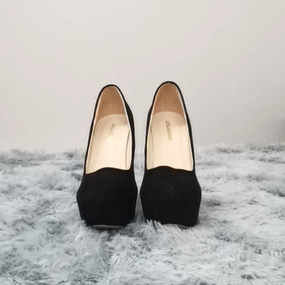 New Cross-dresser Men's Platform Pumps Unisex Queen 14cm Sexy Party Nightclub Court Flock Concealed Round Toe High Heels Shoes
