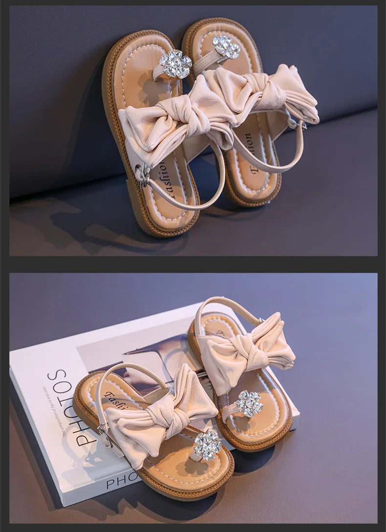 Sparkly Rhinestone Flip Flop for Girls Back Strape Children Slingbacks Shoes Nice Wedding Party Shoes with Large Bow-knot I05302