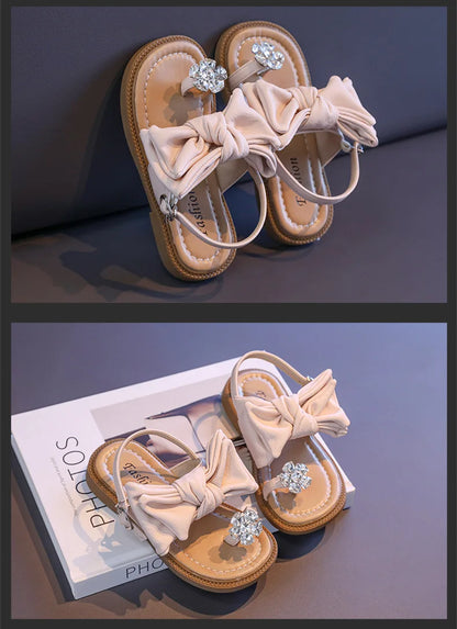 Sparkly Rhinestone Flip Flop for Girls Back Strape Children Slingbacks Shoes Nice Wedding Party Shoes with Large Bow-knot I05302