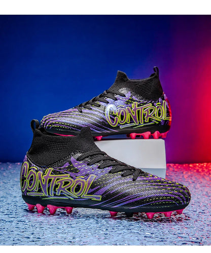 Unisex High-Top Soccer Cleats Non-Slip Football Boots Breathable Training Outdoor Grass Sneakers Men Women Professional Match