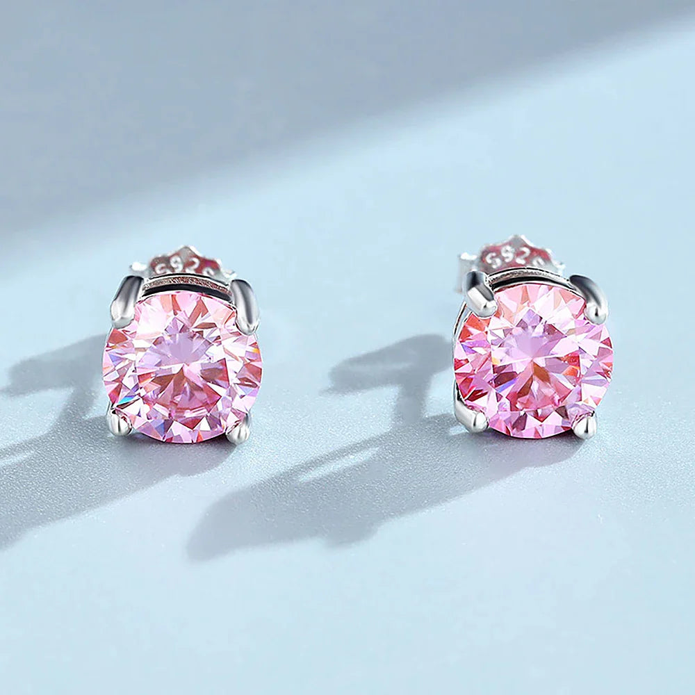 4-claw Real Moissanite Stud Earrings for Women 925 Sterling Silver Earring White Pink Red Green Color Diamond EarringCertified