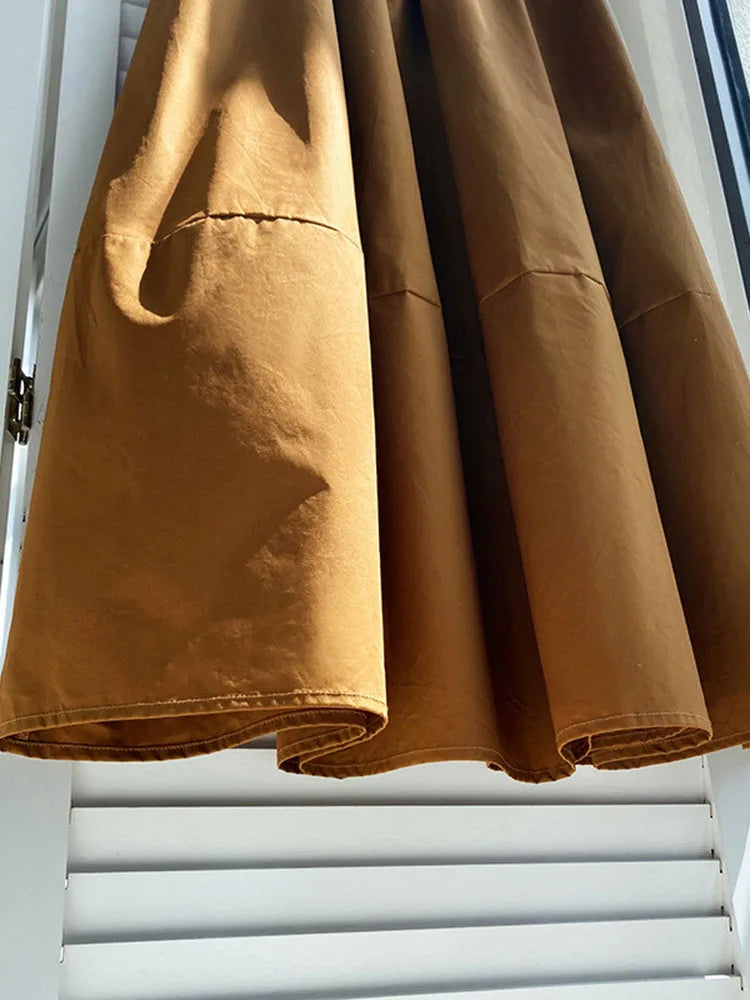 2024 Spring Autumn High-waisted Fluffy A-line Vintage Skirt Elastic Waist Large Swing Umbrella Skirt Retro Clothes